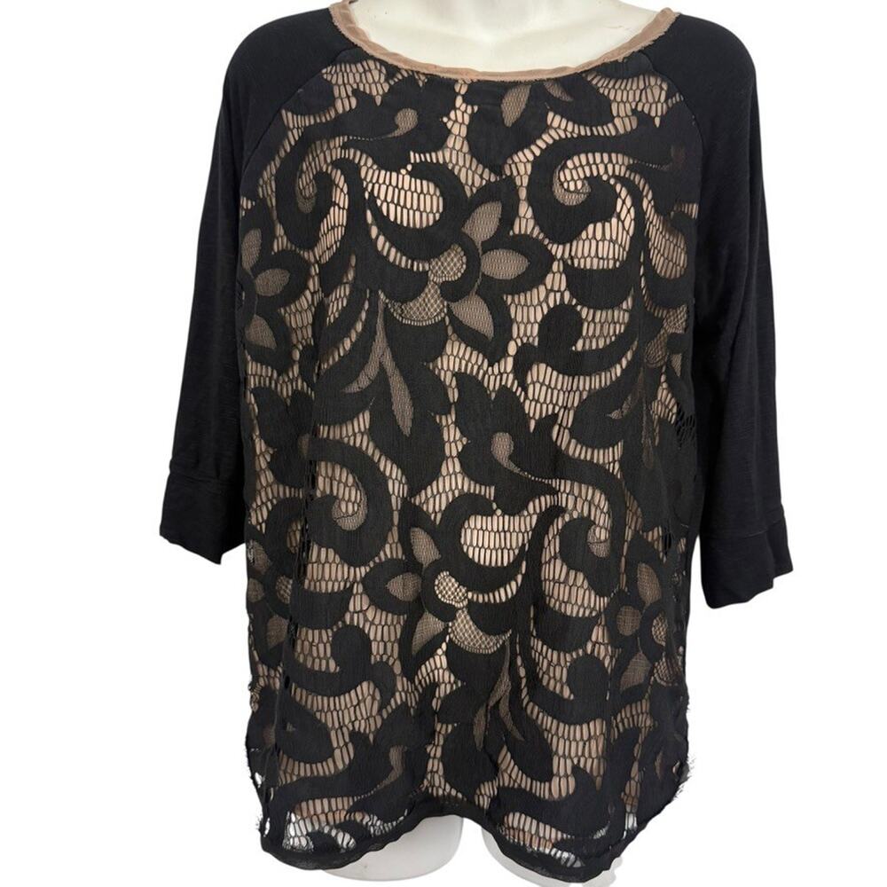 Dolan Black Lace Knit Whimsigoth Pullover Nude Lined Top Shirt Stretch sz M